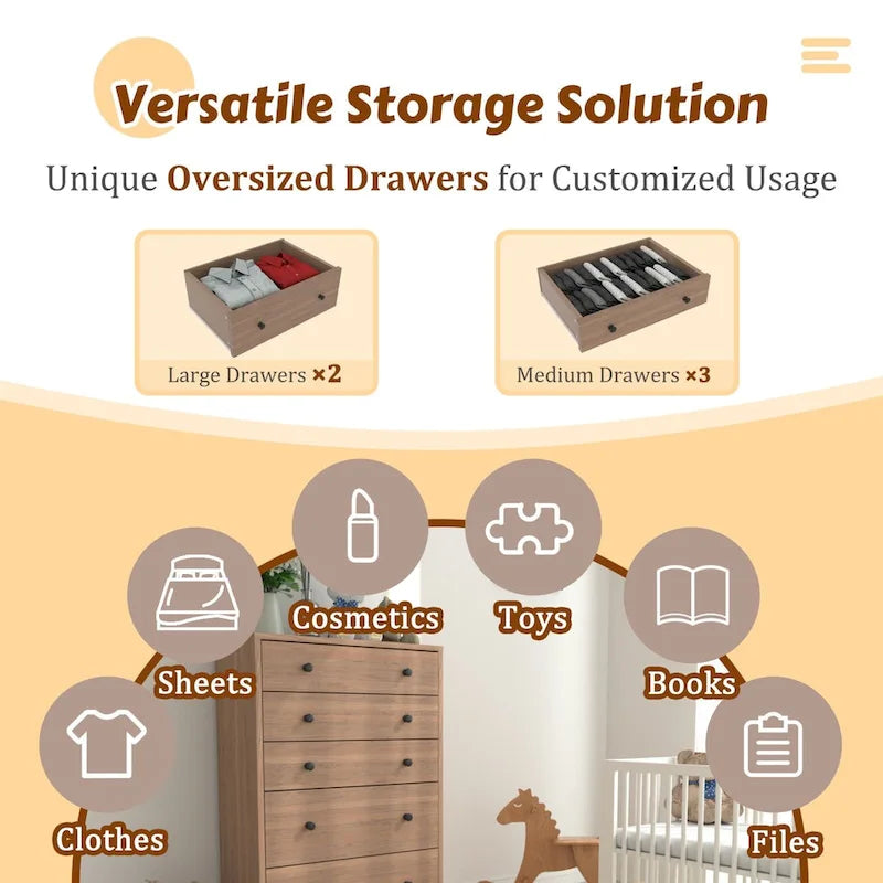 VEIKOUS 31.5W 5-Drawer Chest of Dresser Storage Clothes Organizer for Bedroom