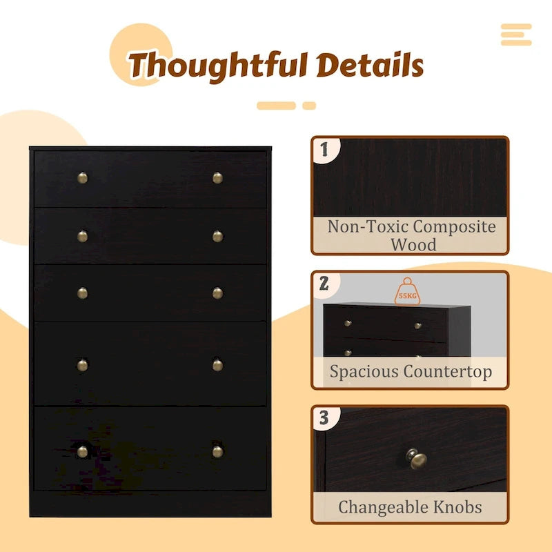 VEIKOUS 31.5W 5-Drawer Chest of Dresser Storage Clothes Organizer for Bedroom