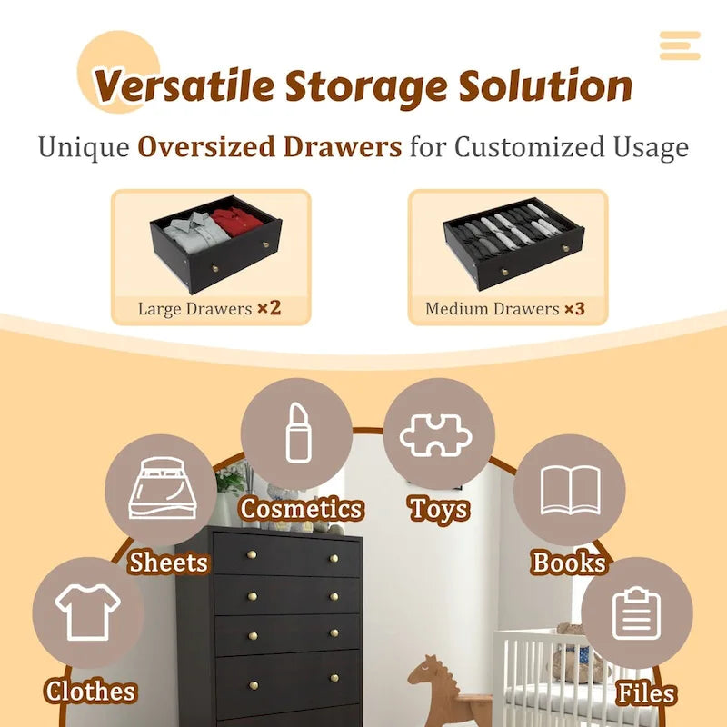 VEIKOUS 31.5W 5-Drawer Chest of Dresser Storage Clothes Organizer for Bedroom