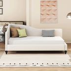 L-Shaped Linen Daybed with Solid Wood Legs