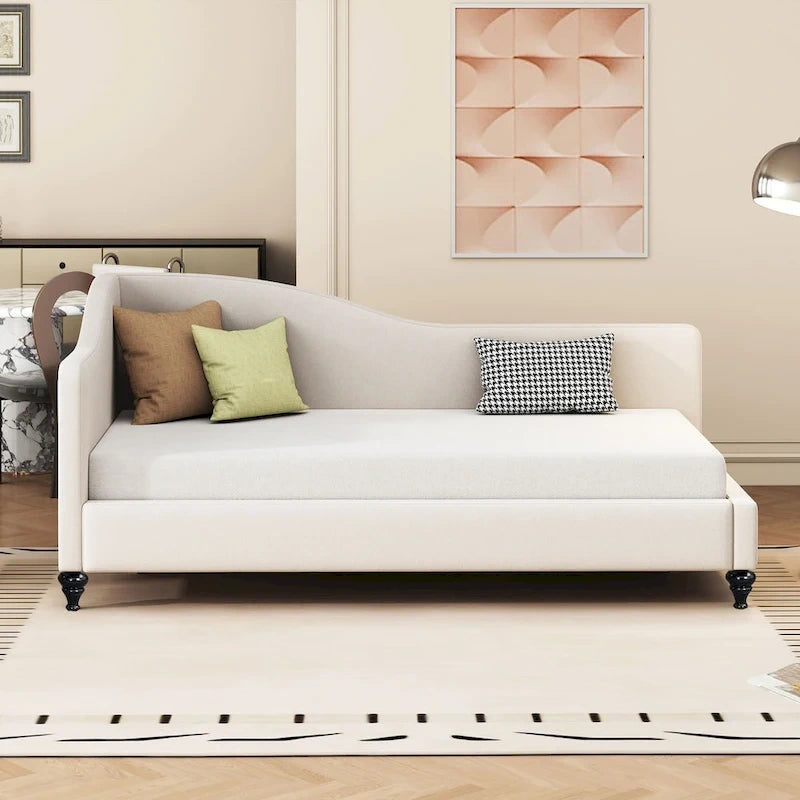 L-Shaped Linen Daybed with Solid Wood Legs