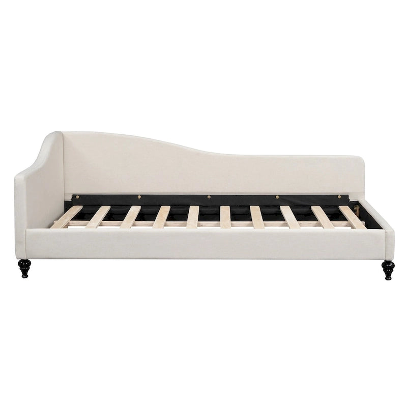 L-Shaped Linen Daybed with Solid Wood Legs