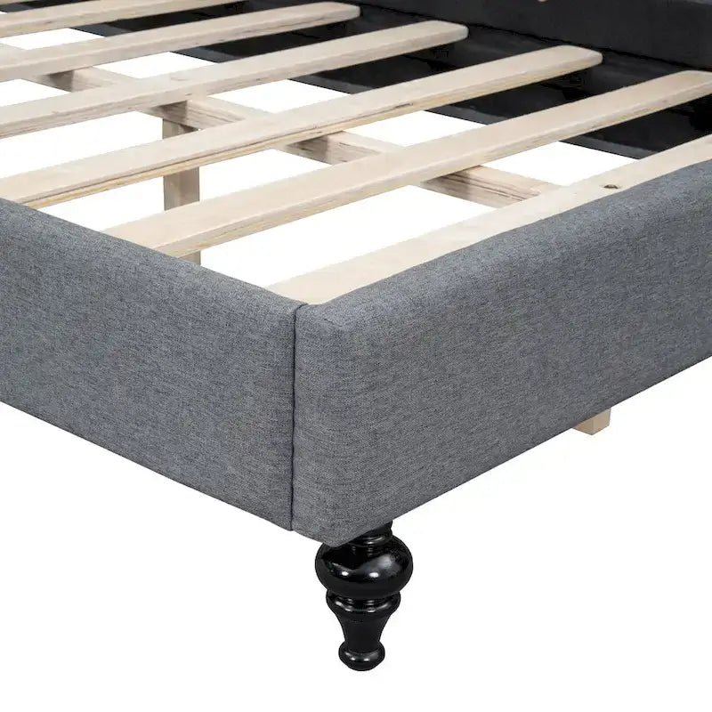 L-Shaped Linen Daybed with Solid Wood Legs