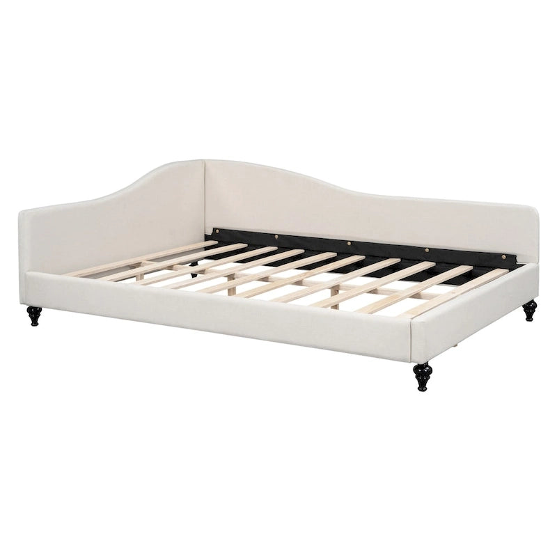 L-Shaped Linen Daybed with Solid Wood Legs
