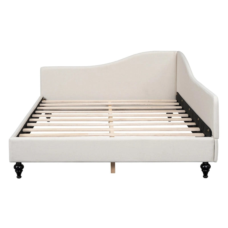 L-Shaped Linen Daybed with Solid Wood Legs