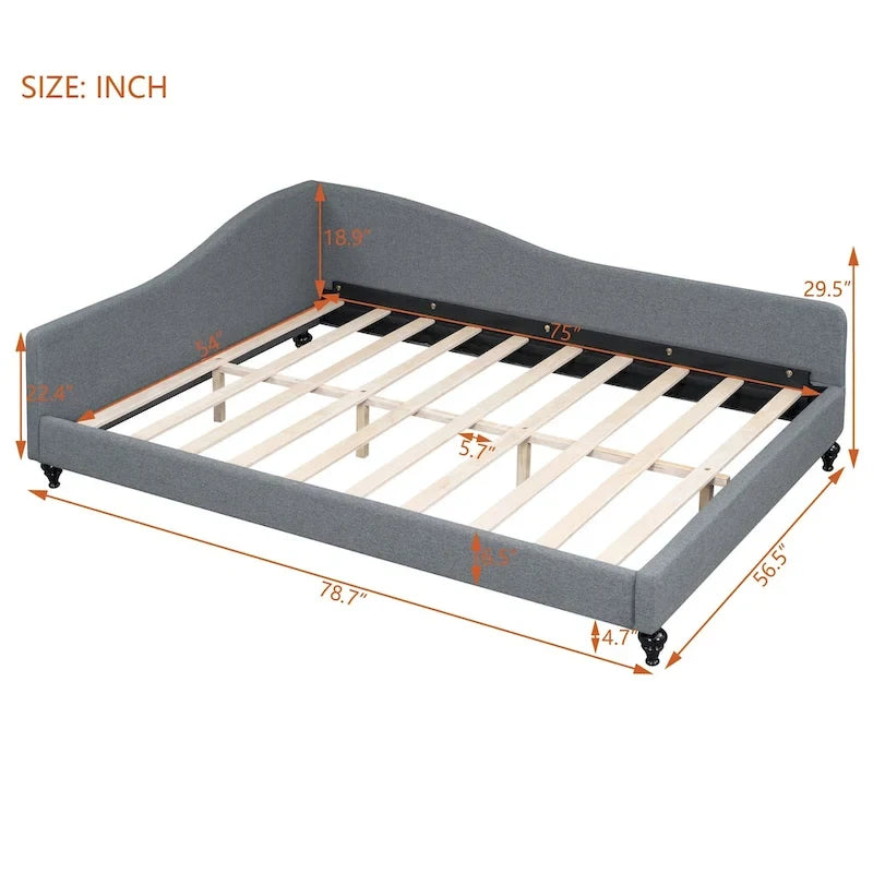 L-Shaped Linen Daybed with Solid Wood Legs