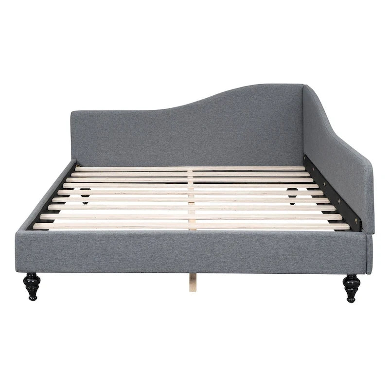 L-Shaped Linen Daybed with Solid Wood Legs