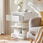 Haotian FBT49-W, Side Table Night Stand Bed Sofa Table With 1 Drawer And 2 Shelves