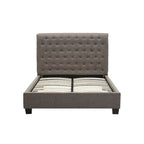 Rue Low Profile Queen Bed, Button Tufted Uphosltered Rolled Back, Gray