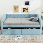 Full Size Velvet Tufted Daybed with 2 Drawers