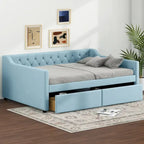Full Size Velvet Tufted Daybed with 2 Drawers