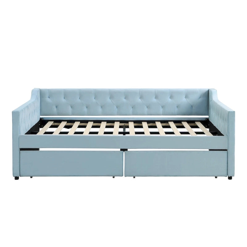 Full Size Velvet Tufted Daybed with 2 Drawers