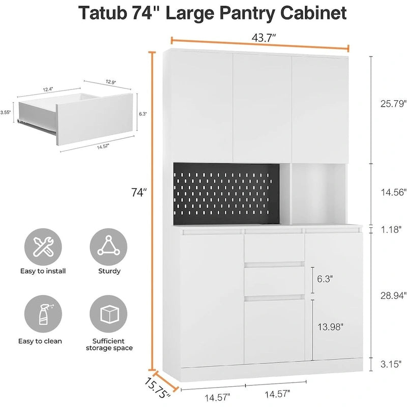 74 Freestanding Kitchen Pantry Cabinet Cupboard with 6 Doors,3 Shelves and 1 Drawer,Versatile Wardrobe & Kitchen Cabinet