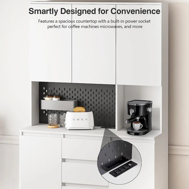 74 Freestanding Kitchen Pantry Cabinet Cupboard with 6 Doors,3 Shelves and 1 Drawer,Versatile Wardrobe & Kitchen Cabinet