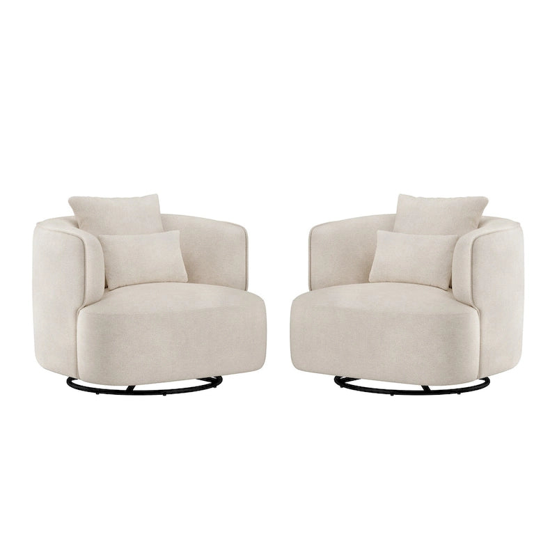 LUE BONA 2 Set Swivel Accent Armchair Fabric Blend, Modern Barrel Living Room Sofa Chair - 32.7 W x 32.7 D x 26.8 H