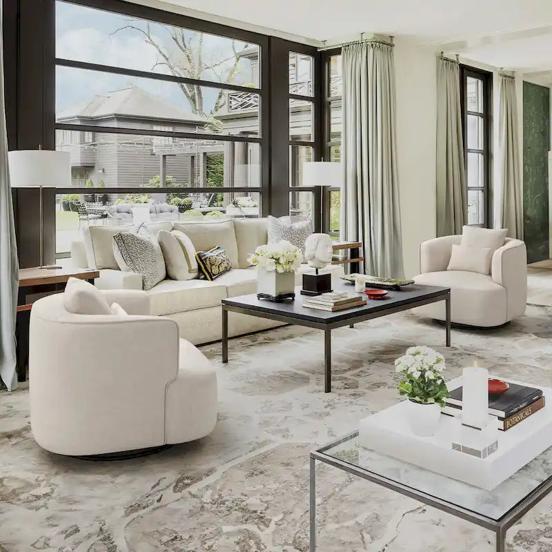 LUE BONA 2 Set Swivel Accent Armchair Fabric Blend, Modern Barrel Living Room Sofa Chair - 32.7 W x 32.7 D x 26.8 H