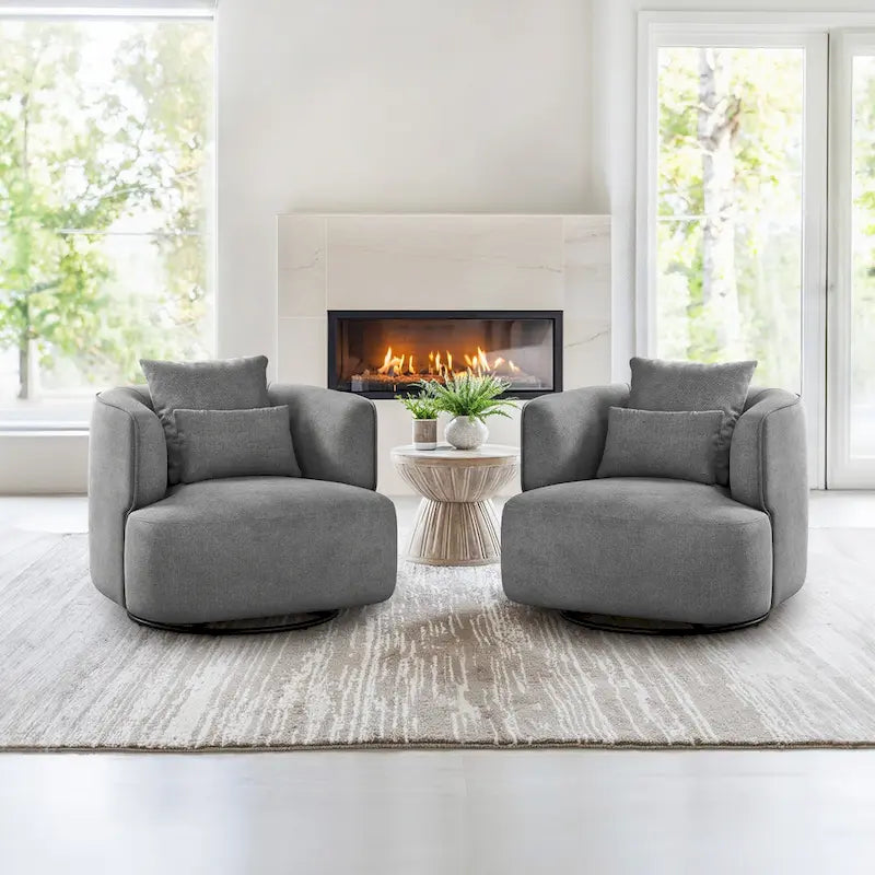LUE BONA 2 Set Swivel Accent Armchair Fabric Blend, Modern Barrel Living Room Sofa Chair - 32.7 W x 32.7 D x 26.8 H