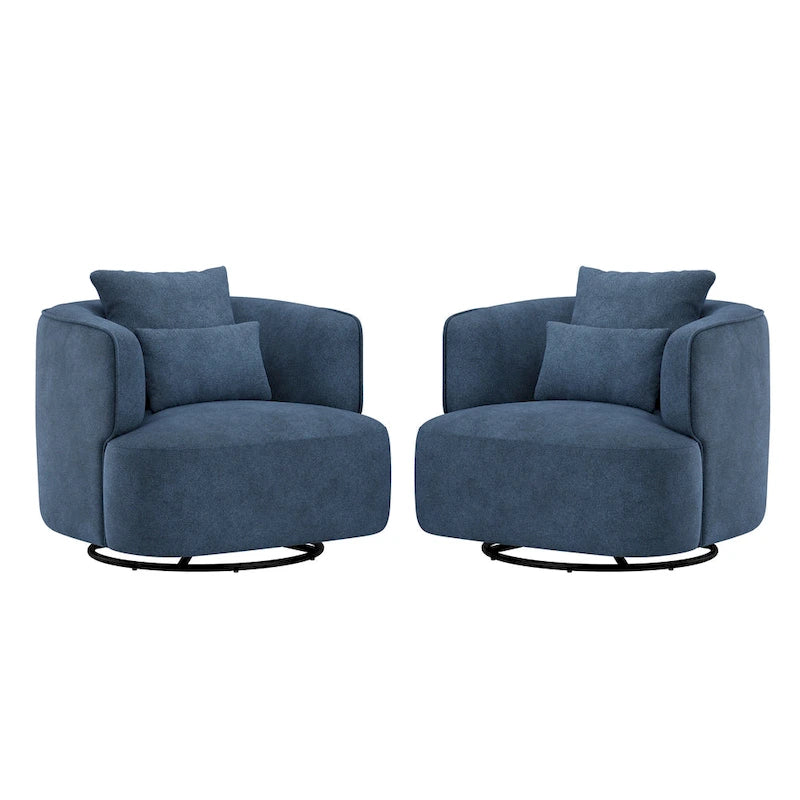 LUE BONA 2 Set Swivel Accent Armchair Fabric Blend, Modern Barrel Living Room Sofa Chair - 32.7 W x 32.7 D x 26.8 H