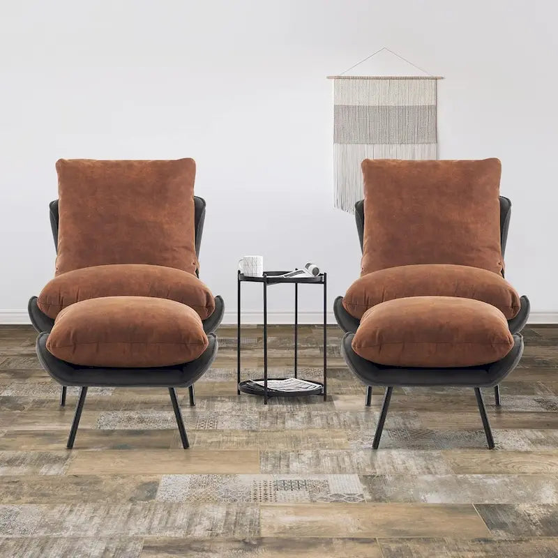 MCombo Set of 2 Accent Chair with Ottoman, Leathaire Fabric LW951