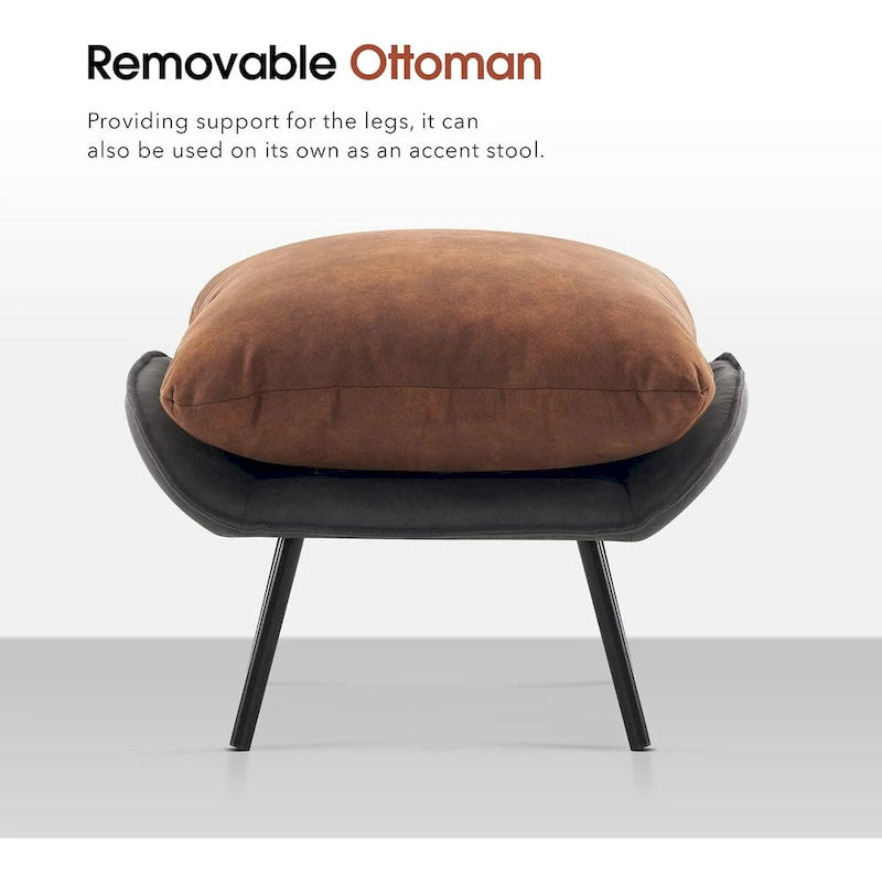 MCombo Set of 2 Accent Chair with Ottoman, Leathaire Fabric LW951