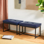 Glitzhome Set of 2 24W Modern PU Leather Button-tufted Ottoman Foot stool