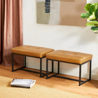 Glitzhome Set of 2 24W Modern PU Leather Button-tufted Ottoman Foot stool