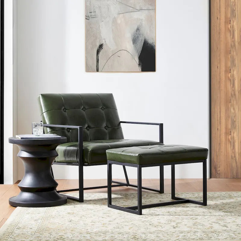 Glitzhome Set of 2 24W Modern PU Leather Button-tufted Ottoman Foot stool