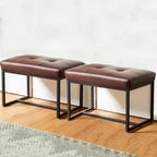 Glitzhome Set of 2 24W Modern PU Leather Button-tufted Ottoman Foot stool