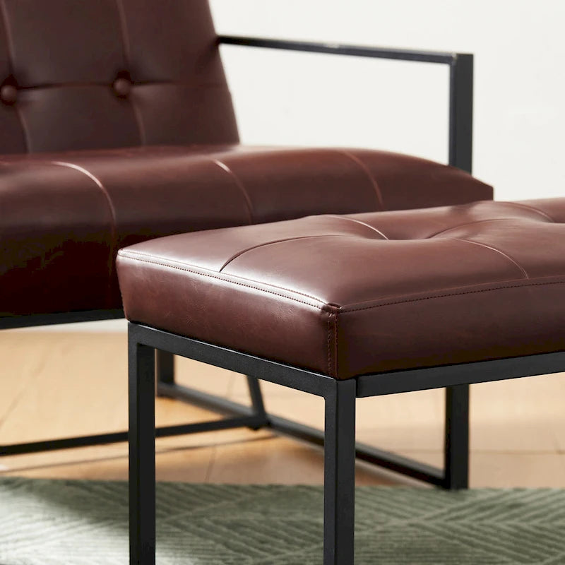 Glitzhome Set of 2 24W Modern PU Leather Button-tufted Ottoman Foot stool