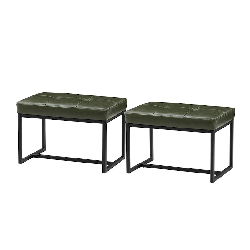 Glitzhome Set of 2 24W Modern PU Leather Button-tufted Ottoman Foot stool