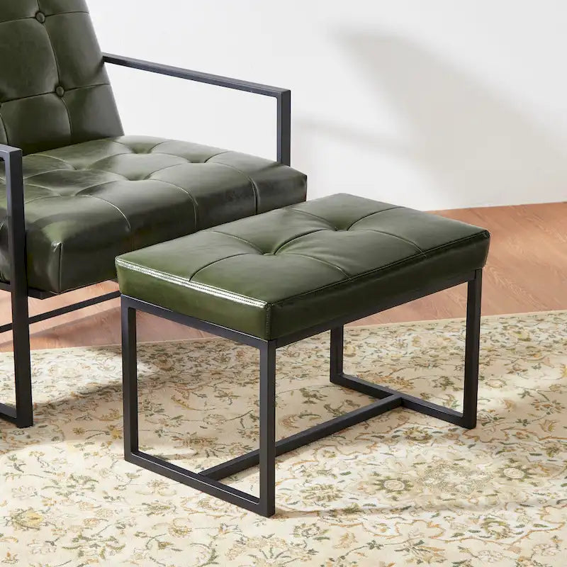 Glitzhome Set of 2 24W Modern PU Leather Button-tufted Ottoman Foot stool