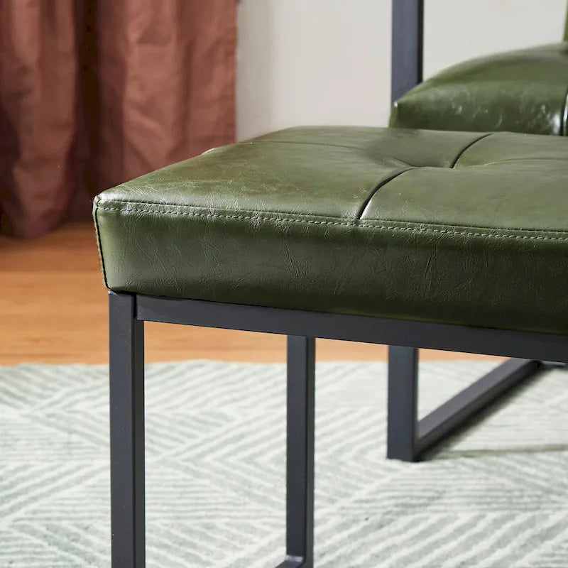 Glitzhome Set of 2 24W Modern PU Leather Button-tufted Ottoman Foot stool