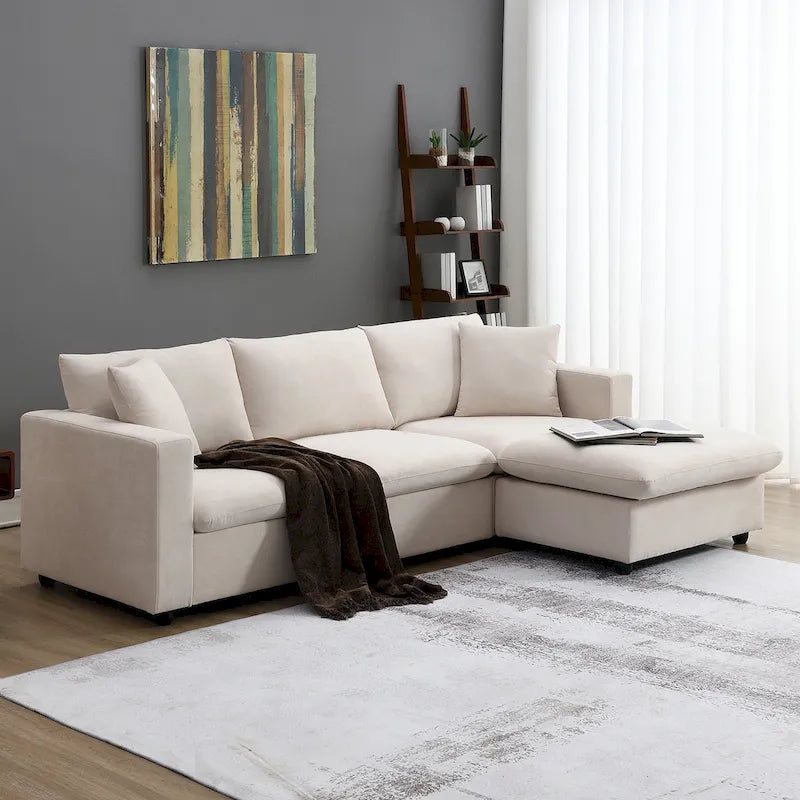 Modern L-shaped 4-Seat Sectional Sofa Couch Set with Ottoman