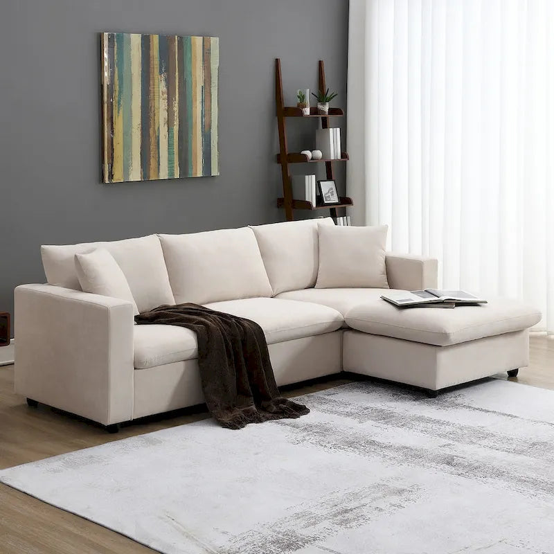 Modern L-shaped 4-Seat Sectional Sofa Couch Set with Ottoman