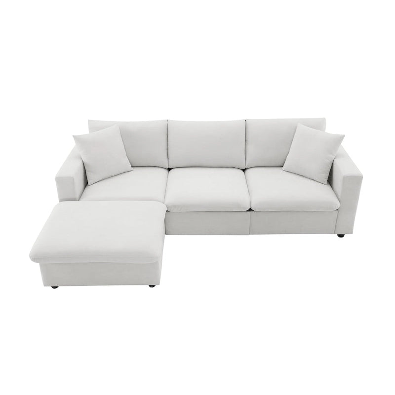 Modern L-shaped 4-Seat Sectional Sofa Couch Set with Ottoman