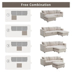 Modern L-shaped 4-Seat Sectional Sofa Couch Set with Ottoman