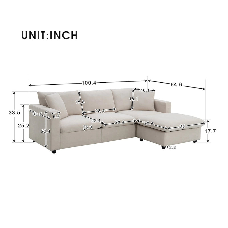 Modern L-shaped 4-Seat Sectional Sofa Couch Set with Ottoman