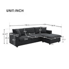 Modern L-shaped 4-Seat Sectional Sofa Couch Set with Ottoman