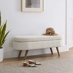 Modern Upholstered Storage Bench with Solid Wood Legs, Entryway Footrest Stool, End of Bed Bench, Vanity Ottoman