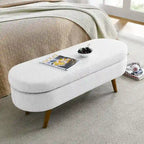 Modern Upholstered Storage Bench with Solid Wood Legs, Entryway Footrest Stool, End of Bed Bench, Vanity Ottoman