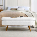 Modern Upholstered Storage Bench with Solid Wood Legs, Entryway Footrest Stool, End of Bed Bench, Vanity Ottoman