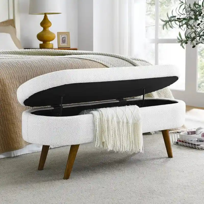 Modern Upholstered Storage Bench with Solid Wood Legs, Entryway Footrest Stool, End of Bed Bench, Vanity Ottoman