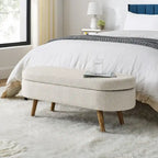 Modern Upholstered Storage Bench with Solid Wood Legs, Entryway Footrest Stool, End of Bed Bench, Vanity Ottoman