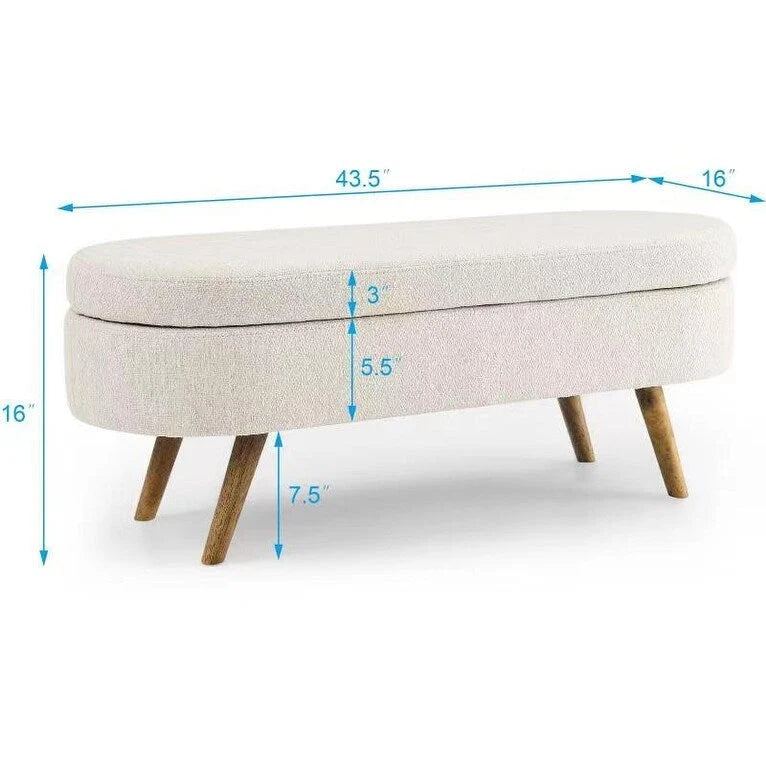 Modern Upholstered Storage Bench with Solid Wood Legs, Entryway Footrest Stool, End of Bed Bench, Vanity Ottoman