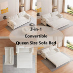 Queen Pull Out Sofa Bed, 3-in-1 Convertible Sleeper Sofa with Side Storage