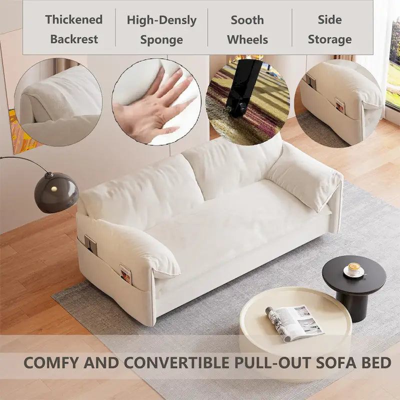 Queen Pull Out Sofa Bed, 3-in-1 Convertible Sleeper Sofa with Side Storage