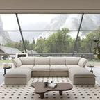 U Shape Couches for Living Room, 6-Seat Convertible Sectional Sofa With Ottoman