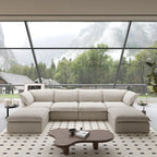 U Shape Couches for Living Room, 6-Seat Convertible Sectional Sofa With Ottoman