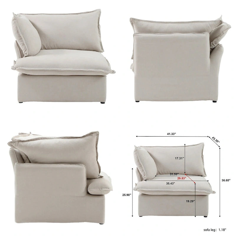 U Shape Couches for Living Room, 6-Seat Convertible Sectional Sofa With Ottoman