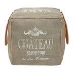 Canvas Pouf with Leather Handles - Gray, Brown, White, Cream or Beige - Roche River Decor